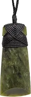 [Ina & Co] 100% New Zealand Jade Necklace for Men and Women, Hand Carved Maori Inspired Jade Pendant for Men With Black Adjustable Cord, New Zealand Pounamu Green Stone Necklace, Toki Design Nephrite 1.3in