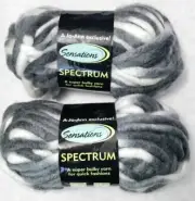 (2) Sensations SPECTRUM Yarns - Black White Color - Wool Blend Knit Fiber Art