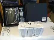Libbey Set of 6 SHOOTER SET 1.4 OZ Shot Glasses NEW & Black Silver Flask 2 cups