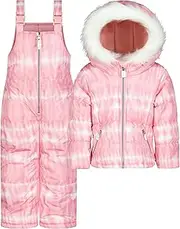 [Jessica Simpson] Girls Two-piece Insulated Winter Snowsuit With Faux-fur Hooded Jacket and Ski Bib Overalls