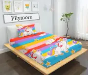 Unicorn Cute Cartoon Design for Girls Room Single Bedspread of Pure Microfiber