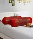 Indian Long Round Pillow Yoga Massage Bolster Beige Cylinder Silk Cushion Cover