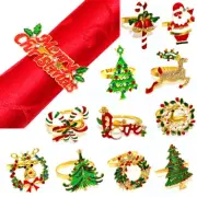 12pcs Christmas Napkin Rings Xmas Tree Napkin Rings Holder Dinning Table Setting