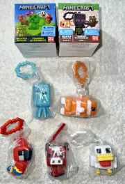MINECRAFT BACKPACK HANGERS SERIES 1 & SERIES 2 LOT OF 5 FISH / COW / PARROT ++