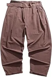 [Maiyifu-GJ] Men's Linen Cotton Harem Pants Vintage Loose Fit Summer Beach Pants Lightweight Baggy Casual Yoga Trouser