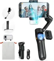 Gimbal Stabilizer Compatible With iPhone, 3-Axis Phone Gimbal, Magnetic (Black)