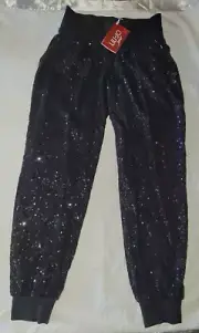 NWT LIU JO Italian BlackSequinSweatpantsDressHolidayNYEParty Pants Sz10