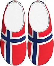 [EdWal] Norwegian flag print Winter Warm Slippers Indoor Anti-skid Plush Slippers Relaxing at Home for Women Men