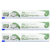 3x SugarWrap Eco Durable Sugar Cane Thin Cling Film Plastic Wrap 30cm x 60m