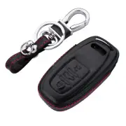 3 Buttons Leather Car Remote Key Fob Case Cover With keychain For Audi Smart c