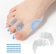 Tevezo Adjustable Bunion Corrector & Toe Separators for men & women - Relieve Bunions, Hammer Toes, Overlapping Toes - Comfortable Gel Spacers - Yoga Toes, Big Toe Straightener - 20 TPE Rods Included