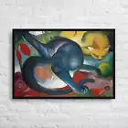Two cats, blue and yellow (1912) by Franz Marc 36x24-Framed Canvas Print