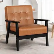 ALFORDSON Wooden Armchair Accent Chair with Solid Wood Frame Wooden Armrest, PU Leather Fabric Upholstery Cushion Lounge Sofa for Reading Bedroom Living Room, 180KG, Brown Black