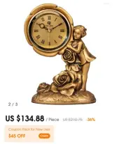 Antique Quartz Clock. Girl With Roses. Never Opened. Bronze Metal Material.