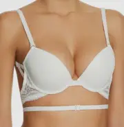 $120 Simone Perele Women's White Multi-Way Plunge Backless Underwire Bra Size 4