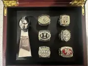 San Francisco 49ers 6 x NFL championship ring and metal trophy set W/display Box