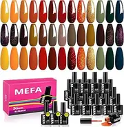 [MEFA] 23 Pcs Gel Nail Polish Kit - 20 Colors Fall Winter Gold Orange Yellow Glitter Soak Off Nail Polish Kit with Glossy & Matte Gel Top and Base Coat Nail Art Manicure DIY Salon Home Gifts