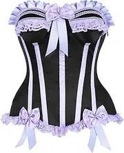 [Daisy corsets] Womens Top Drawer Black/Lavender Satin Steel Boned Burlesque Corset