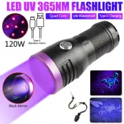 High Power 120W UV USB Flashlight 365nm Rechargeable Blacklight UV LED Torch