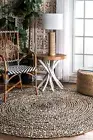 Rug Natural Jute & Cotton Reversible Braided Round Carpet Modern Living Area Rug