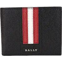 在飛比找Yahoo奇摩購物中心優惠-BALLY TEVYE 經典紅白條紋黑色六卡對折短夾