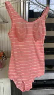 BODYSUIT ONE PIECE PINK WITH WHITE STRIPES BILL BLASS SIZE 36 NWT