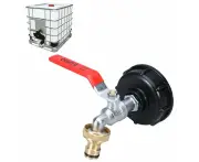 Ibc Tank Faucet 1000L Rainwater Collector Faucet, Ibc Water Tank Adapter 1/2" Double Brass Faucet Made Of Pp Coarse Thread 60 Mm (1/2)