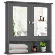 Costway Wall Mounted Bathroom Cabinet Toilet Organiser Storage Cupboard w/Mirror Grey