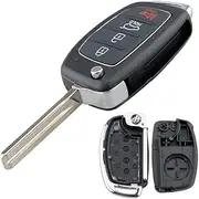Key Fob Case 4 Buttons Car Key Shell Replacement for Hyundai Sonata Santa Fe Sport 2020 2019 2018 2017 2016 2015 2014 2013 Keyless Entry Remote Control Folding Flip Car Key Fob Cover Shell