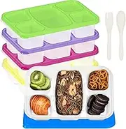 IVEETTY 5 Pack Bento Box Adults Lunch Box, Bento Box for Kids, 5 Compartment Meal Prep Container Reusable, Food Storage Snack Containers, Stackable Lunch Container for School, Work, and Travel