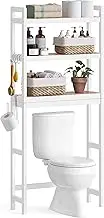 SONGMICS Over The Toilet Storage, 3-Tier Over Toilet Bathroom Organizer with Adjustable Shelf, 10.2 x 24.8 x 66.9 Inches, Space-Saving, Cloud White and Natural Beige UBTS001W02
