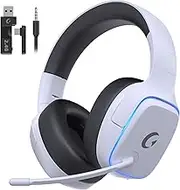 2.4GHz Wireless Gaming Headsets for PS5, PS4, PC, Switch - Bluetooth 5.3 Gaming Headphones with Noise Canceling Mic, 7.1 Surround Sound, 70H Battery, Gaming Lighting - White