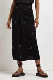 River Island Womens Black Exotic Embellished Pleated Soft Midi Skirt RRP £55