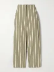 [Faithfull] Faithfull - Maeve Striped Cotton And Linen-blend Wide-leg Pants - Green - x small x small Green