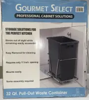 Pull-Out Waste Container 32 qt. Black garbage bin drawer, NIB, Gourmet Select