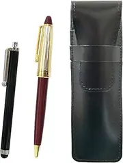 Slim Cowhide Leather Pen Case Black Stylus and Neo D-800 Holi Gold Finish Retro Ballpoint Pen Set Red T23-ASB708-800B-R