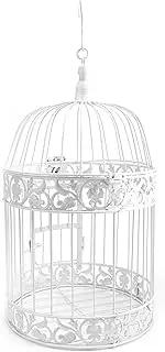 White Iron Decorative Birdcage for Weddings Events Home Decor Hanging with Hook (35x19cm/13.8x7.5in)