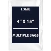 1.5Mil 4" X 15" | LDPE Clear Flat Poly Bags, Flexible & Durable | Multiple Bags