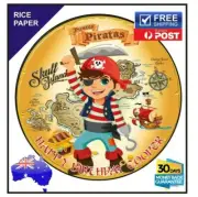 Pirates EDIBLE Rice Paper BIRTHDAY CAKE TOPPER IMAGE Personalised 19cm round