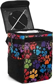 Car Trash Can with Lid,Bag Hanging Storage Pockets Leak-Proof,Portable Garbage Bin,Colored Paw Print