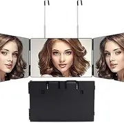 3 Way Mirror for Hair Cutting, Adjustable Trifold Self Cut Mirror with Telescoping Hooks，360° Barber Mirror for Self Hair Styling,Shaving, DIY Haircut and Makeup