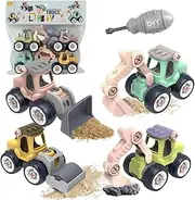Set of 4 Excavator Toys, Toy Car Digger Toys with Screwdriver, Sandpit Vehicles with Freewheel and Moving Parts for Children from 2+ Years