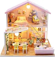 MAGQOO Miniature House Kit DIY Miniacture Dollhouse Kits with Furniture and LED Dust Proof 1:24 Wooden Dollhouse Kit (Sweet Time)