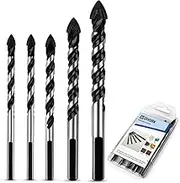 QWORK 5 Pcs Set (6, 6, 8, 10, 12mm) Multi-Material Drill Bit Set for Tile,Concrete, Brick, Glass, Plastic and Wood Tungsten Carbide Tip Best for Wall Mirror and Ceramic Tile on Concrete and Brick Wall