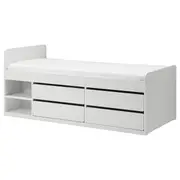 SLÄKT bed frame w storage+slatted bedbase, white, Single