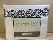 Vintage FULL Size Embroidered Sheet Set White/Blue Full/Flat Sheet~ 1 Pillowcase