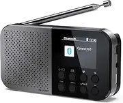 SHARP DR-P520(GY) Osaka Pocket Portable Digital Radio with Bluetooth 5.3, Mono DAB+/FM Audio Player, Compact & Lightweight, USB-C/Battery Powered, Dual Alarm Clock - Storm Grey