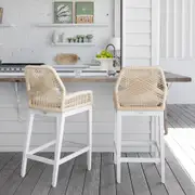 Hugo Outdoor Ceramic 2m Rectangle Aluminium Bar Table with 8x Hugo Rope Bar Stools - Outdoor Dining Settings