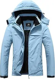 [MOERDENG] Women's Ski Jacket Warm Winter Coat Hooded Snowboarding Jackets Waterproof Mountain Windbreaker for Hiking Traval, Denim Blue, Medium