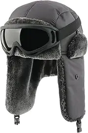 [Lifup] Men's Hunting Hats, Faux Fur Trapper Winter Hat with Ear Flaps, Aviator Hat with Goggles